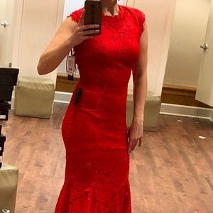 Red Lace Full Length Mermaid Style Gown
